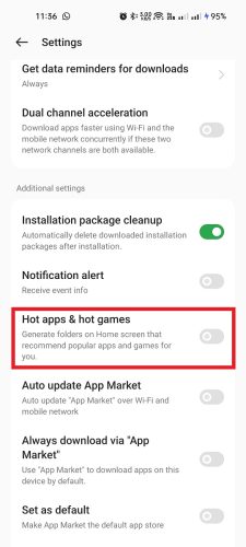 How to delete the "Hot apps" and "Hot games" folders