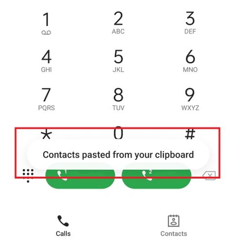 Contacts pasted from your clipboard